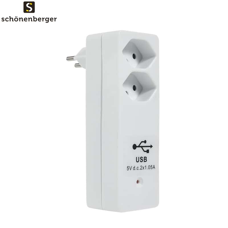 Schönenberger Elektro Abzweigstecker Dual USB A Weiss