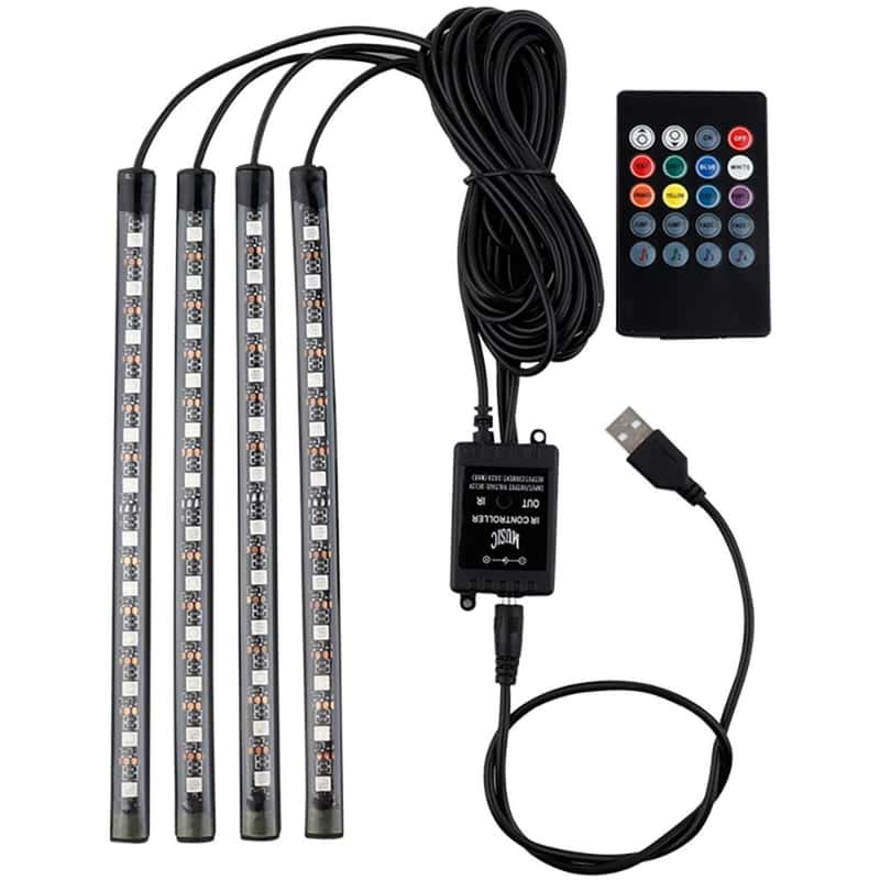 4Pcs LED Auto Innen Umgebungs Fuß Licht mit USB Fußraum Neon